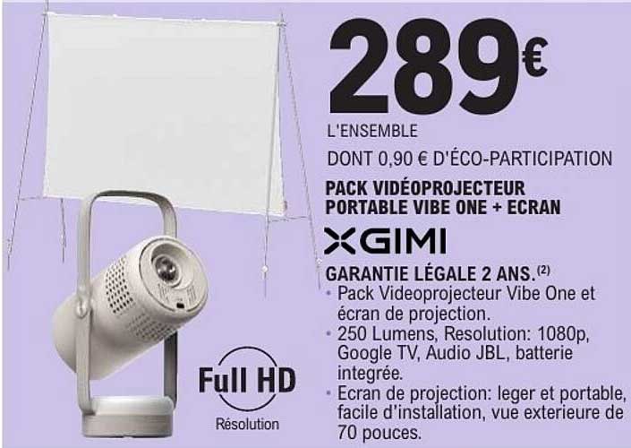PACK VIDÉOPROJECTEUR PORTABLE VIBE ONE + ECRAN XGIMI