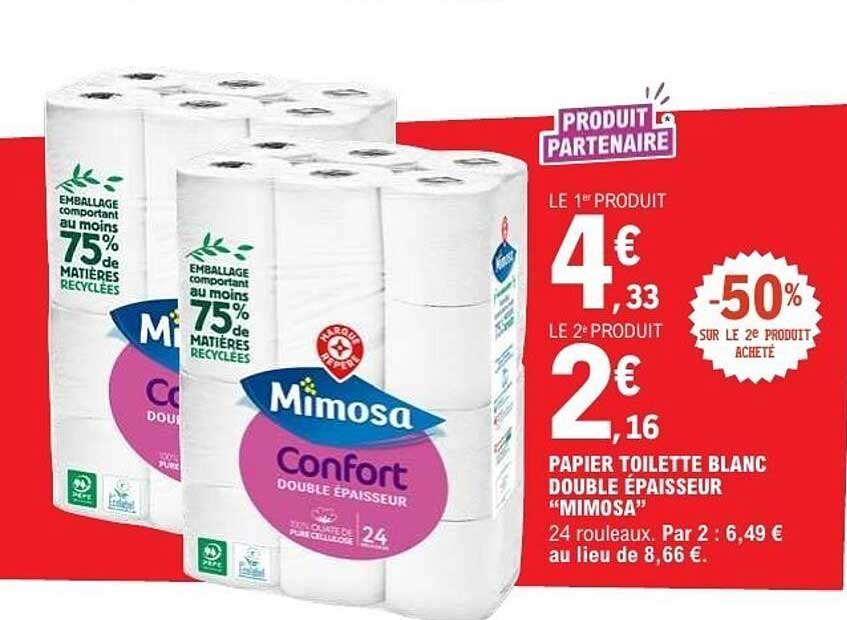 PAPIER TOILETTE BLANC DOUBLE ÉPAISSEUR “MIMOSA”