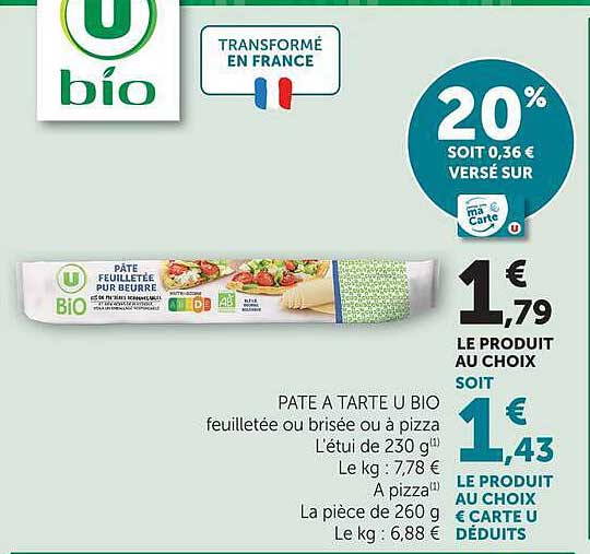 PÂTE À TARTER U BIO feuilletée ou brisée ou à pizza