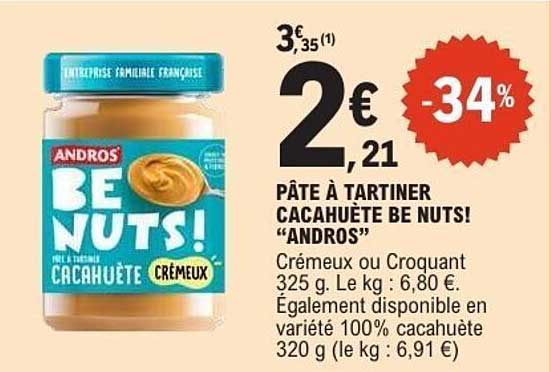 PÂTE À TARTINER CACAHUÈTE BE NUTS! “ANDROS”