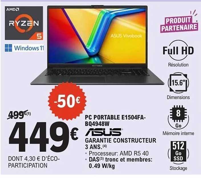PC PORTABLE E1504FA-BQ4948W ASUS
