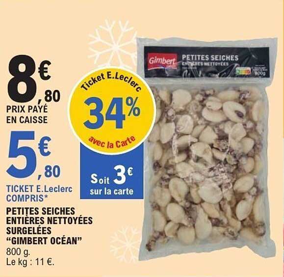 PETITES SEICHES ENTIÈRES NETTOYÉES SURGELÉES “GIMBERT OCÉAN”