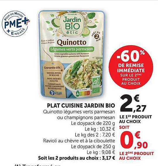 PLAT CUISINE JARDIN BIO Quinotto légumes verts parmesan ou champignons parmesan