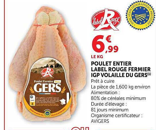 POULET ENTIER LABEL ROUGE FERMIER IGP VOLAILLE DU GERS