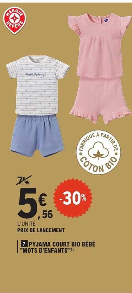 PYJAMA COURT BIO BÉBÉ "MOTS D'ENFANTS"