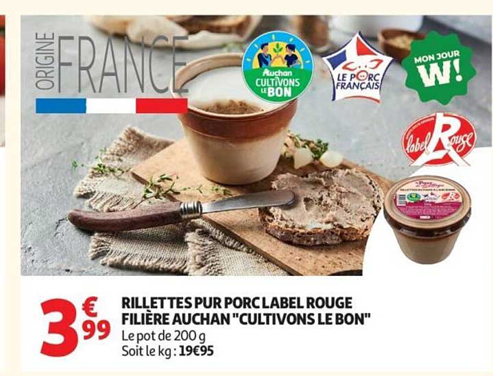 RILLETTES PUR PORC LABEL ROUGE FILIÈRE AUCHAN "CULTIVONS LE BON"