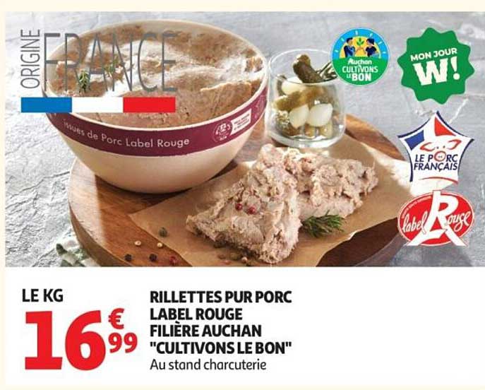 RILLETTES PUR PORC LABEL ROUGE FILIÈRE AUCHAN "CULTIVONS LE BON"
