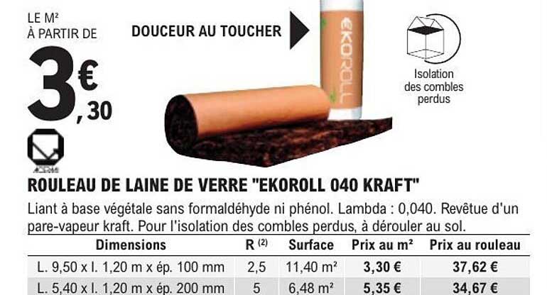 ROULEAU DE LAINE DE VERRE "EKUROLL 040 KRAFT"