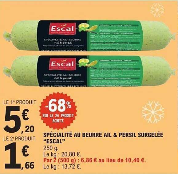 SPÉCIALITÉ AU BEURRE AIL & PERSIL SURGELÉE “ESCAL”