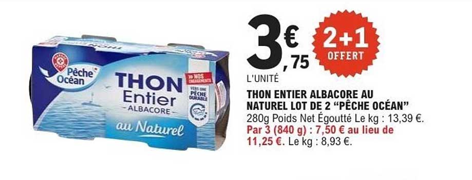 THON ENTIER ALBACORE AU NATUREL LOT DE 2 “PÊCHE OCÉAN”