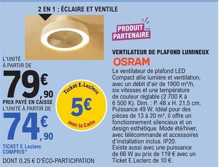 VENTILATEUR DE PLAFOND LUMINEUX OSRAM