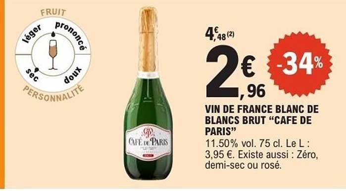VIN DE FRANCE BLANC DE BLANCS BRUT “CAFE DE PARIS”