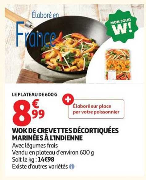 WOK DE CREVETTES DÉCORTIQUÉES MARINÉES À L'INDIENNE