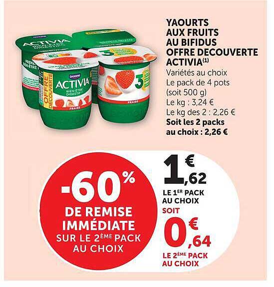 YAOURTS AUX FRUITS AU BIFIDUS OFFRE DECOUVERTE ACTIVIA(1)
