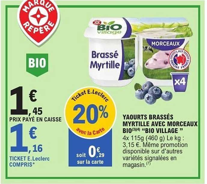 YAOURTS BRASSÉS MYRTILLE AVEC MORCEAUX BIO"BIO VILLAGE"