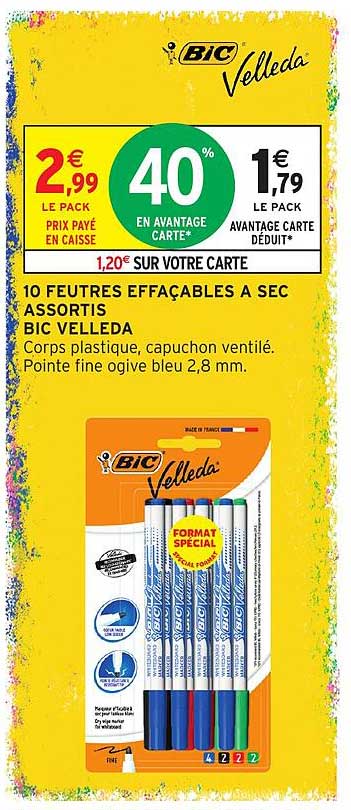 10 FEUTRES EFFAÇABLES A SEC ASSORTIS BIC VELLEDA
