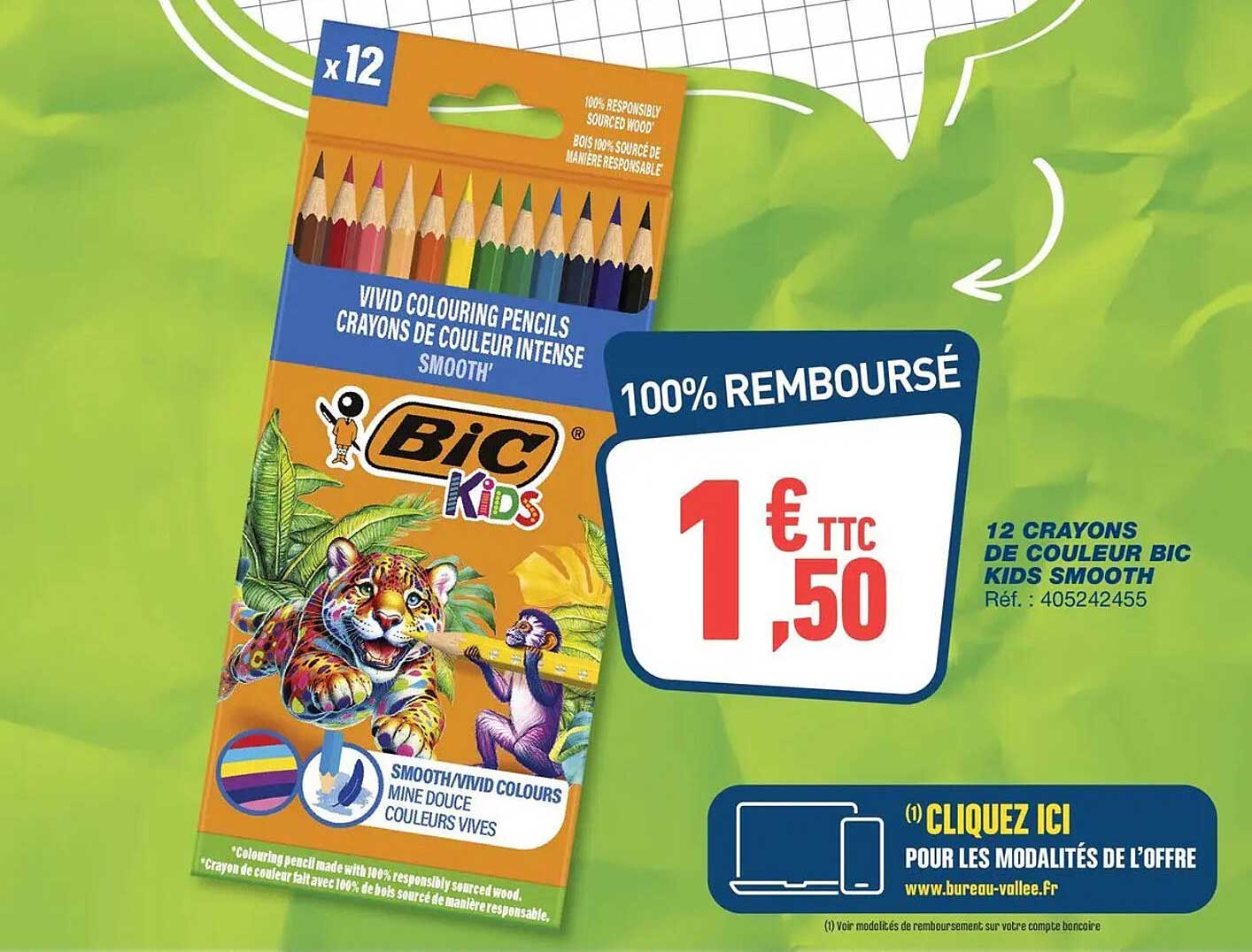 12 CRAYONS DE COULEUR BIC KIDS SMOOTH
