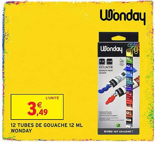 12 TUBES DE GOUACHE 12 ML WONDAY