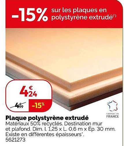 -15% sur les plaques en polystyrène extrudé(*)