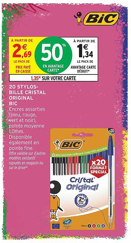 20 STYLOS-BILLE CRISTAL ORIGINAL BIC