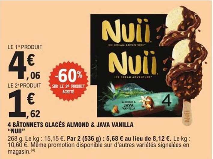 4 BÂTONNETS GLACÉS ALMOND & JAVA VANILLA “NUII”
