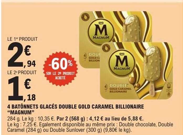 4 BATÔNNETS GLACÉS DOUBLE GOLD CARAMEL BILLAIONAIRE “MAGNUM”