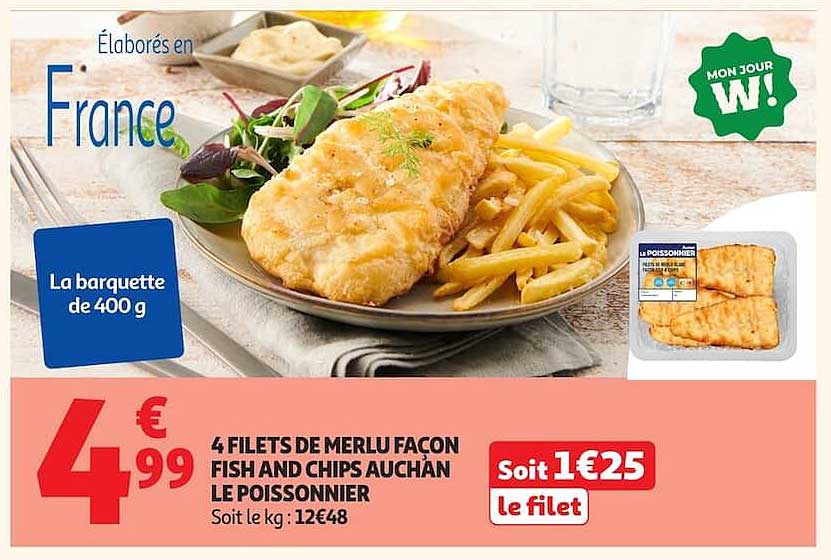 4 FILETS DE MERLU FAÇON FISH AND CHIPS AUCHAN LE POISSONNIER