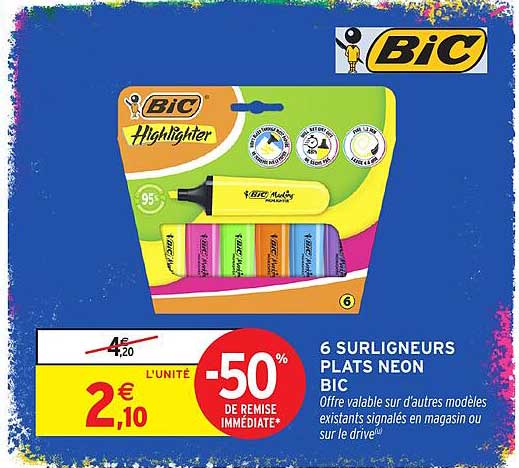 6 SURLIGNEURS PLATS NEON BIC