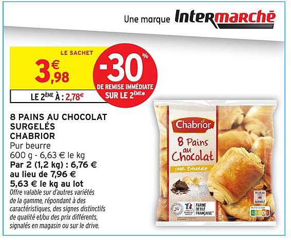 8 PAINS AU CHOCOLAT SURGELÉS CHABRIOR