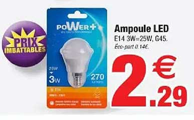 Ampoule LED E14 3W=25W, G45. Éco-part 0,14€