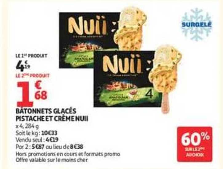 BÂTONNETS GLACÉS PISTACHE ET CRÈME NUII
