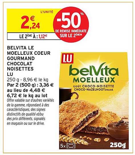 BELVITA LE MOELLEUX COEUR GOURMAND CHOCOLAT NOISETTE LU