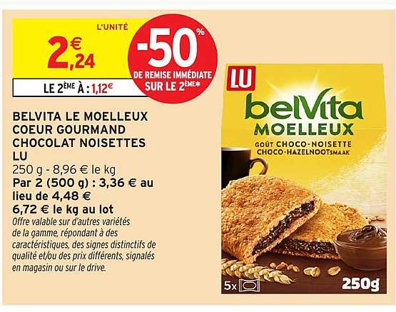 BELVITA LE MOELLEUX COEUR GOURMAND CHOCOLAT NOISETTES LU