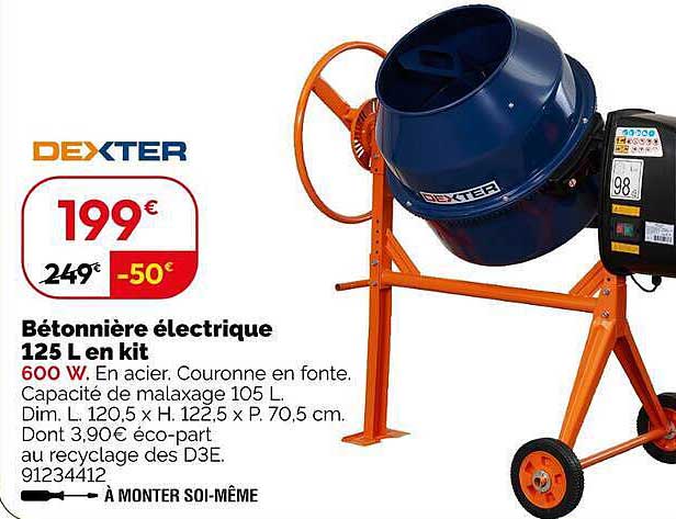 Bétonnière électrique 125 L en kit