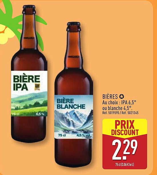 BIÈRES Au choix : IPA 6,5° ou blanche 4,5°
