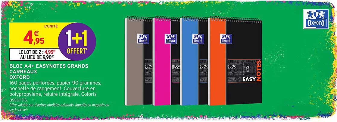 BLOC A4+ EASYNNotes GRANDS CARREAUX OXFORD