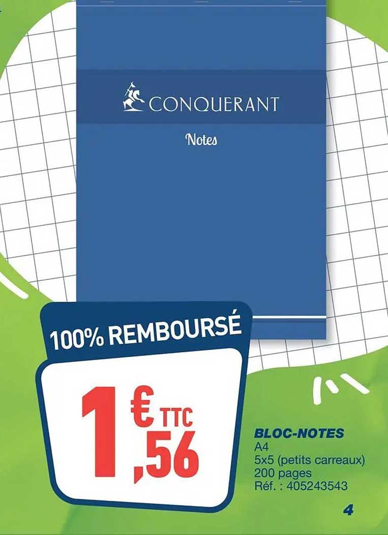 BLOC-NOTES A4 5x5 (petits carreaux) 200 pages Réf. : 405243543