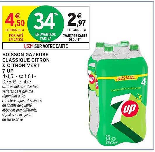 BOISSON GAZEUSE CLASSIQUE CITRON & CITRON VERT 7 UP