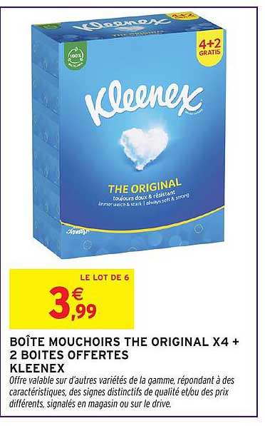 BOÎTE MOUCHOIRS THE ORIGINAL X4 + 2 BOÎTES OFFERTES KLEENEX