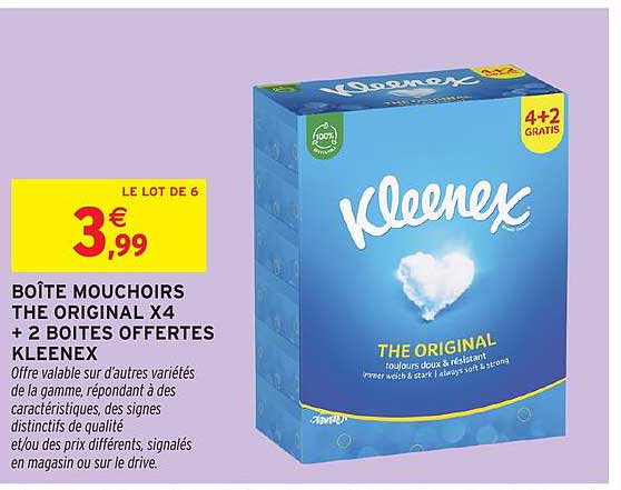 BOITE MOUCHOIRS THE ORIGINAL X4 + 2 BOITES OFFERTES KLEENEX