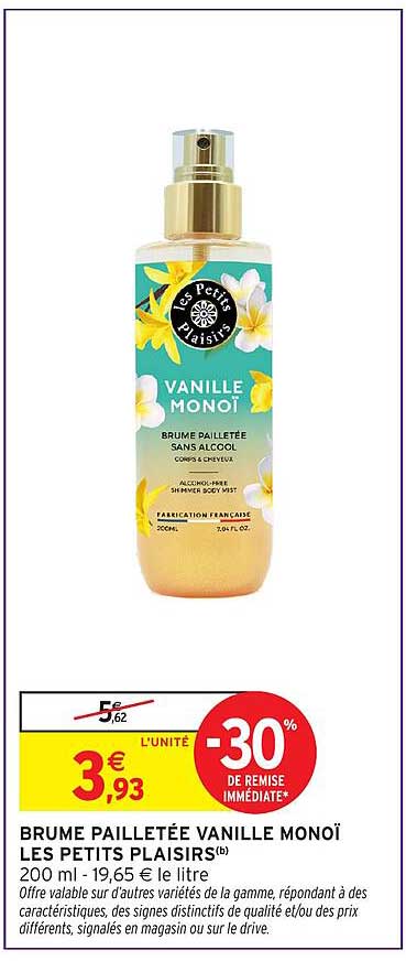 BRUME PAILLETÉE VANILLE MONOÏ LES PETITS PLAISIRS