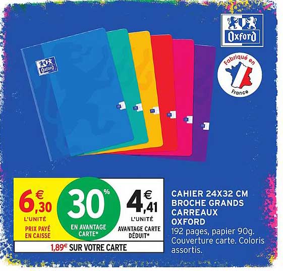 CAHIER 24X32 CM BROCHE GRANDS CARREAUX OXFORD