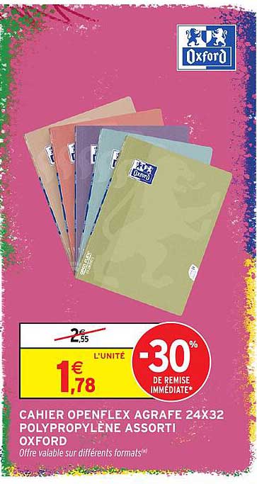CAHIER OPENFLEX AGRAFE 24X32 POLYPROPYLÈNE ASSORTI OXFORD