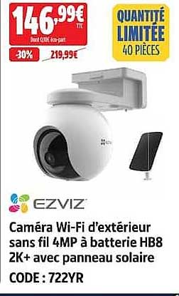 Caméra Wi-Fi d'extérieur sans fil 4MP à batterie HB8 2K+ avec panneau solaire