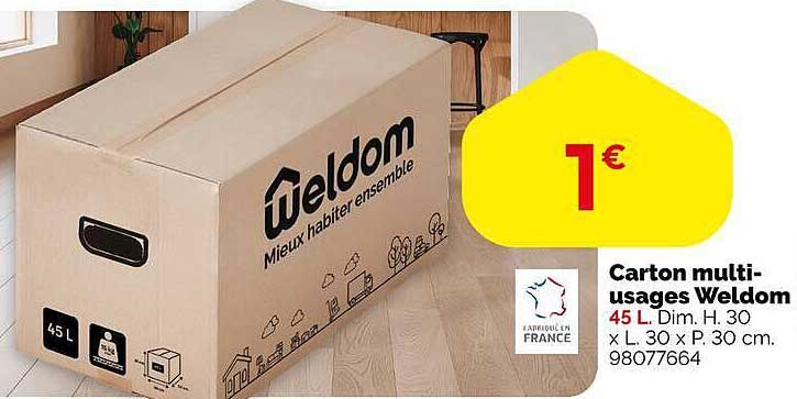 Carton multi-usages Weldom 45 L. Dim. H. 30 x L. 30 x P. 30 cm. 98077664