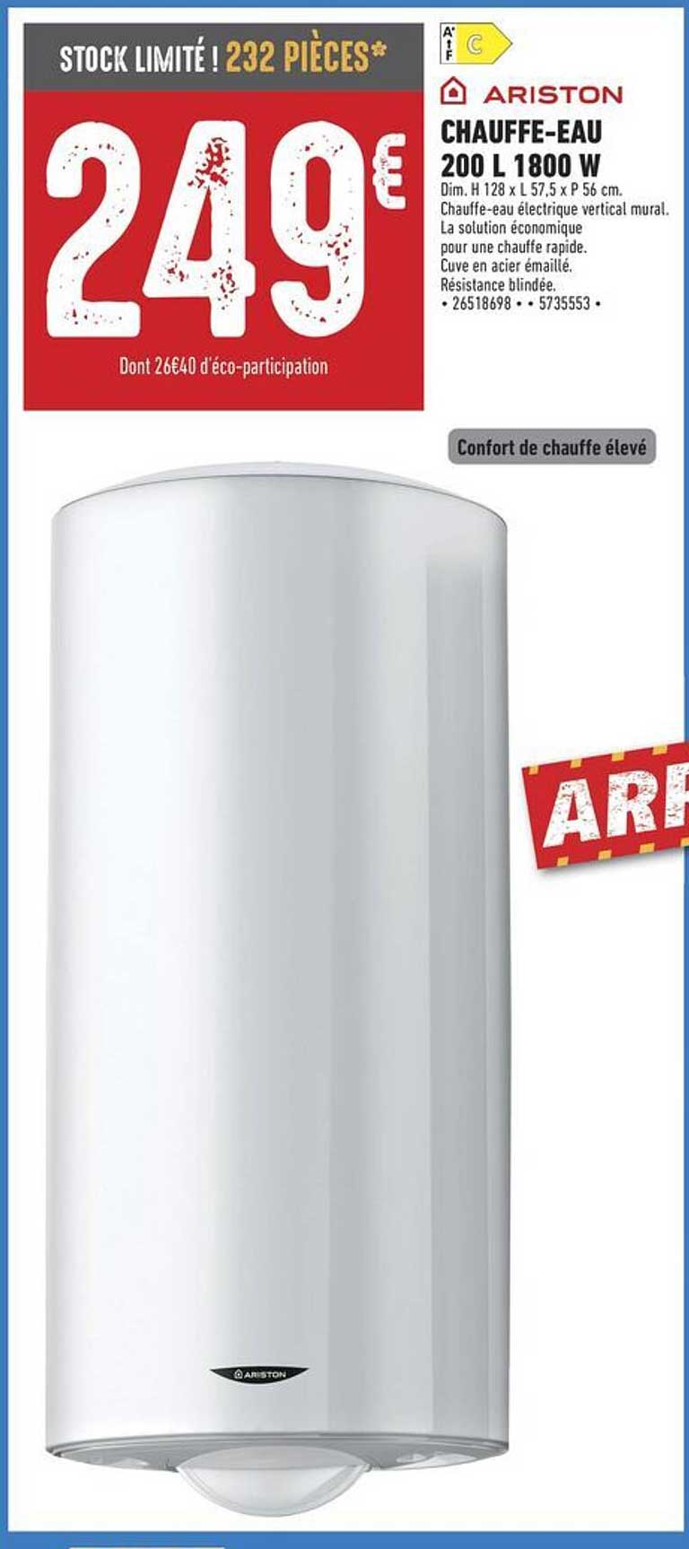 CHAUFFE-EAU 200 L 1800 W