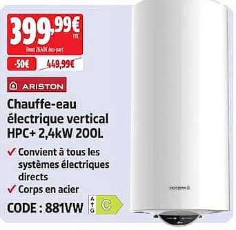Chauffe-eau électrique vertical HPC+ 2,4kW 200L