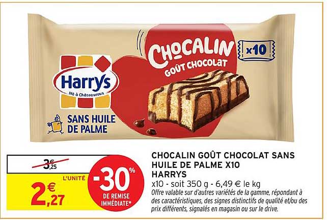 CHOCALIN GOÛT CHOCOLAT SANS HUILE DE PALME X10 HARRYS