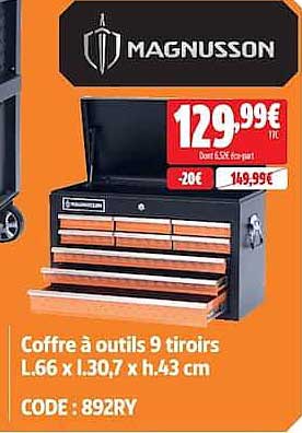 Coffre à outils 9 tiroirs L.66 x l.30,7 x h.43 cm