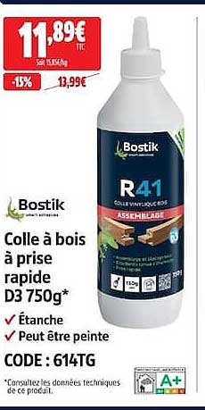 Colle à bois à prise rapide D3 750g*
